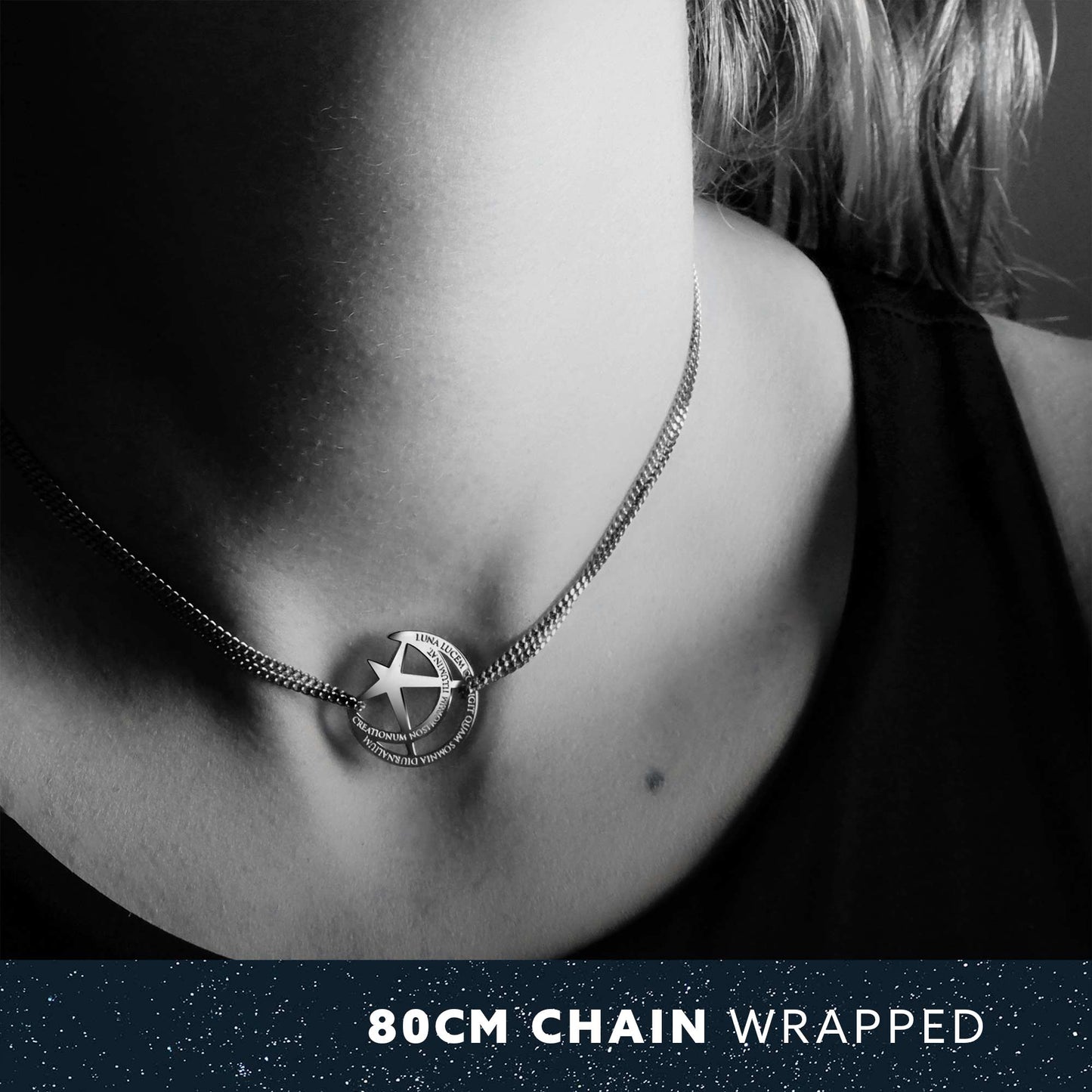 MOON NECKLACE WITH CHAIN - SILVER
